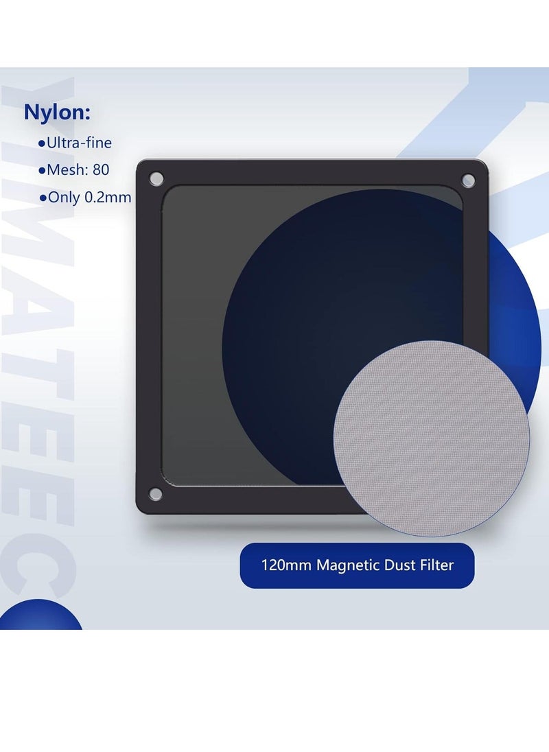 Dust Filter PC 120mm for Computer Cooler Fan/PSU/Routers Nylon 80 Mesh, Magnetic Frame PC Fan Dust Mesh PC Cooler Filter Dustproof Computer Fan Grills (Nylon, 120 * 120mm, 2pcs, Black)