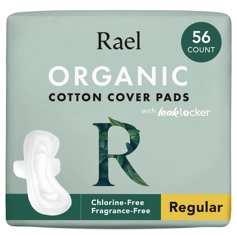 Rael Rael Pads For Women, Organic Cotton Cover Pads - Regular Absorbency, Unscented, Ultra Thin Pads with Wings for Women (Regular, 56 Total) - Image 1
