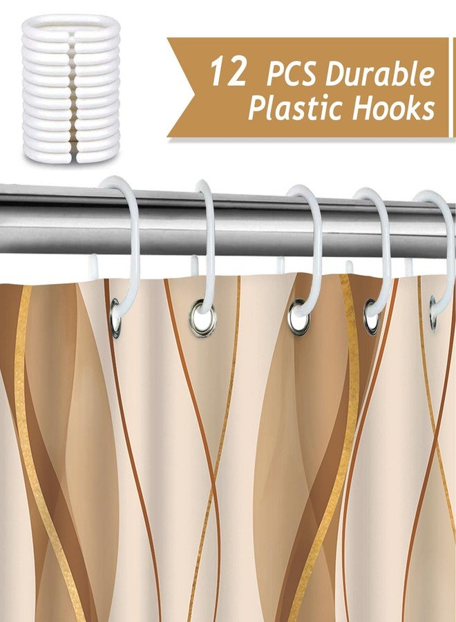 Bonhause Brown Beige Striped Shower Curtain, Modern Abstract Wavy Line Luxury Bathroom Decor 72 x 72 Inch Polyester Fabric Waterproof Bath Curtain with 12 Hooks - Image 3