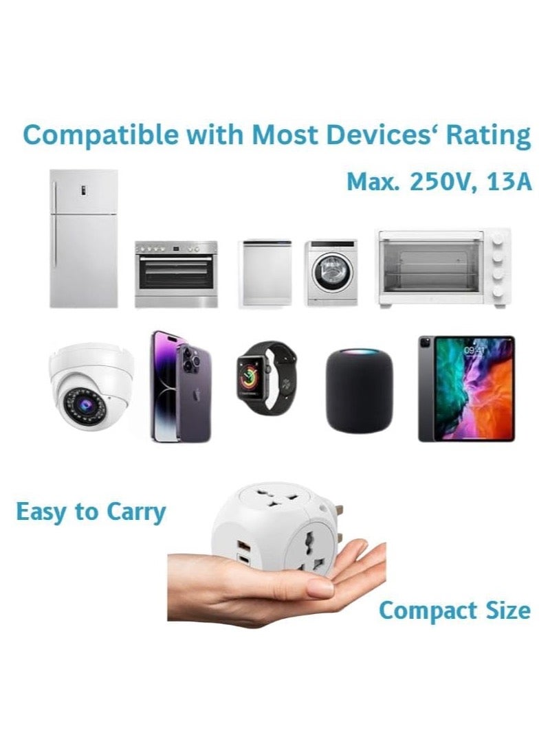 Multi Plug 4 Way Extension Adapter, 7-in-1 Cordless Electrical High Power Wall Extender, PD Fast Charging Head, Multi Way Universal Adapter for Home Office School Hotel 100-250V 13A 3250W  - Image 4