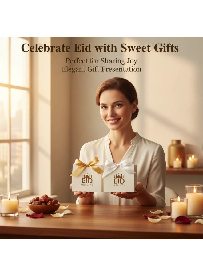 Bluejw 50 عبوة صندوق هدايا عيد، صندوق حلوى هلال العيد، صندوق هدايا رمضان مبارك، صندوق حلوى عيد DIY مع رباط، صندوق حلوى زفاف إسلامي مسلم، صناديق تذكارية من الكعك والشوكولاتة لمستلزمات حفلات العيد، حقيبة هدايا قلعة ذهبية - Image 2