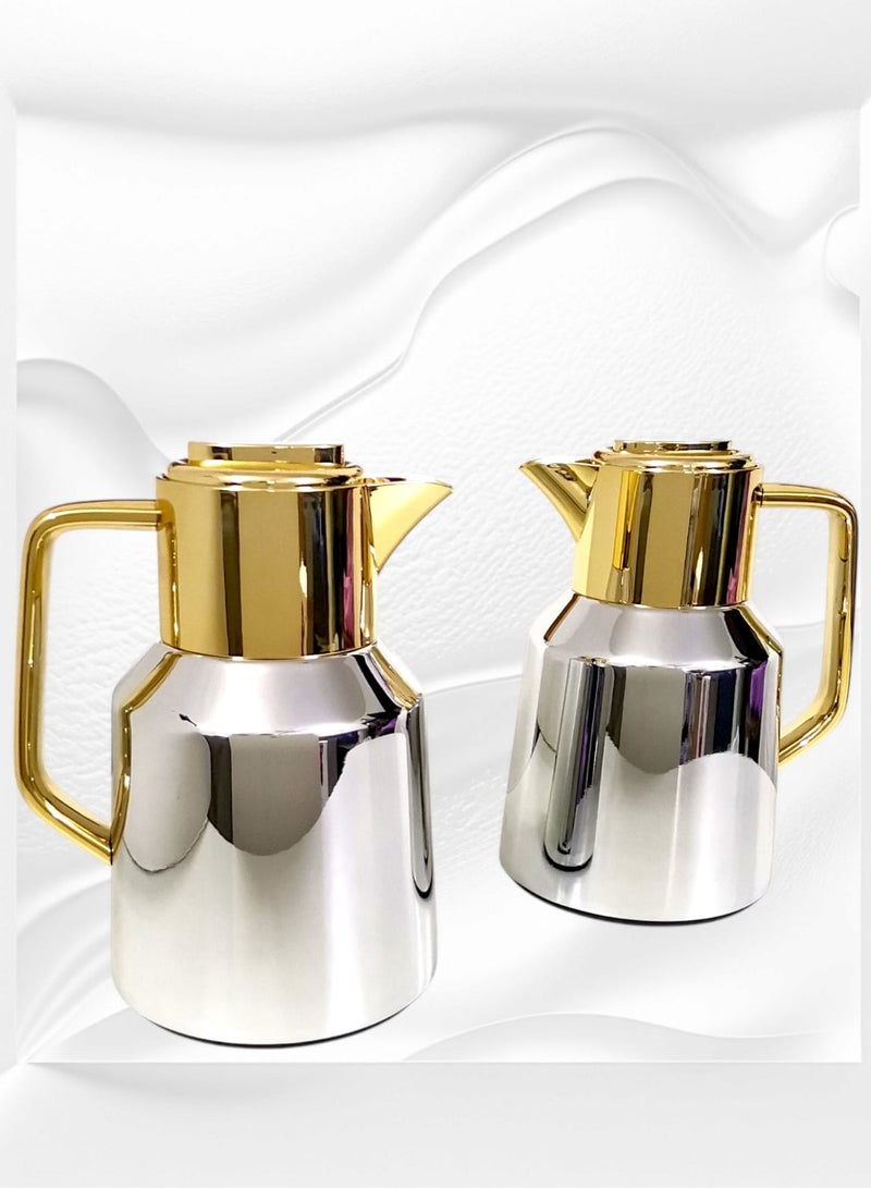 Rema Attractive Coffee and Tea Fridge Thermos Set with Elegant Design mMde of Stainless Steel Silver/Gold 1L - Image 1
