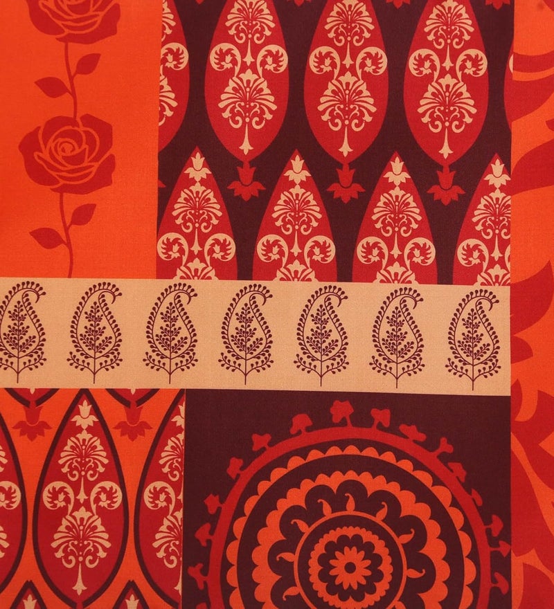 PentaDeco Colourful Floral Print Silk Place Mats or Table Mats Set of 6 Red with Multi - Image 5