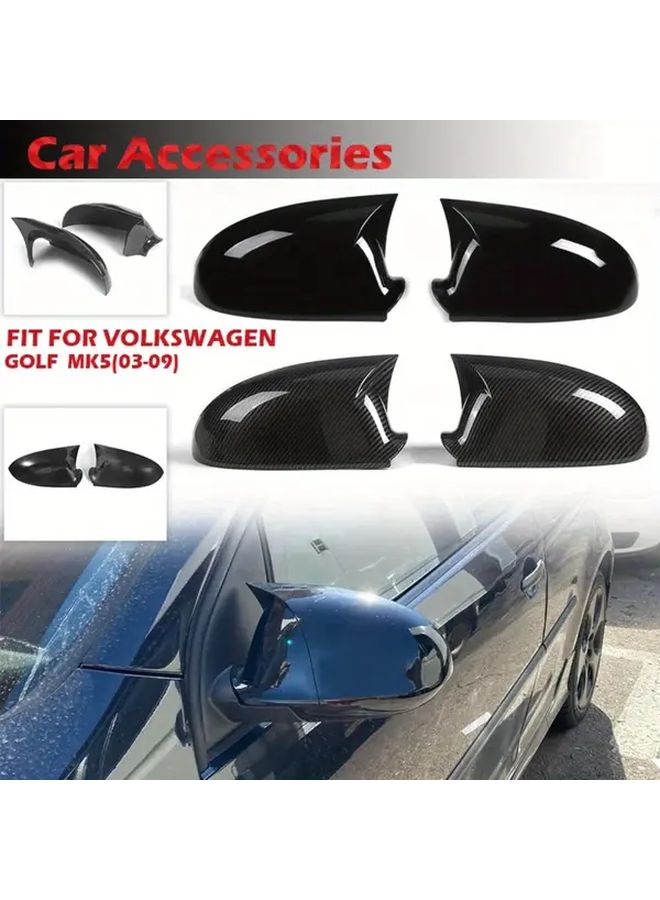 Carbon Look Side Mirror Covers For VW Golf 5 MK5 2003 2009 Glossy Rearview Caps - Image 1