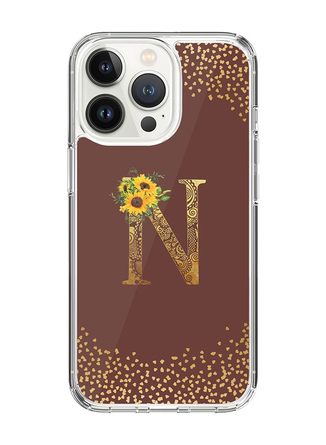 Stylizedd Classic Clear Case For iPhone 14 Pro, Hybrid Soft Case Thin Cover- Custom Monogram Initial Letter Mandala Floral Pattern Alphabet - N ( Brown) - Image 1