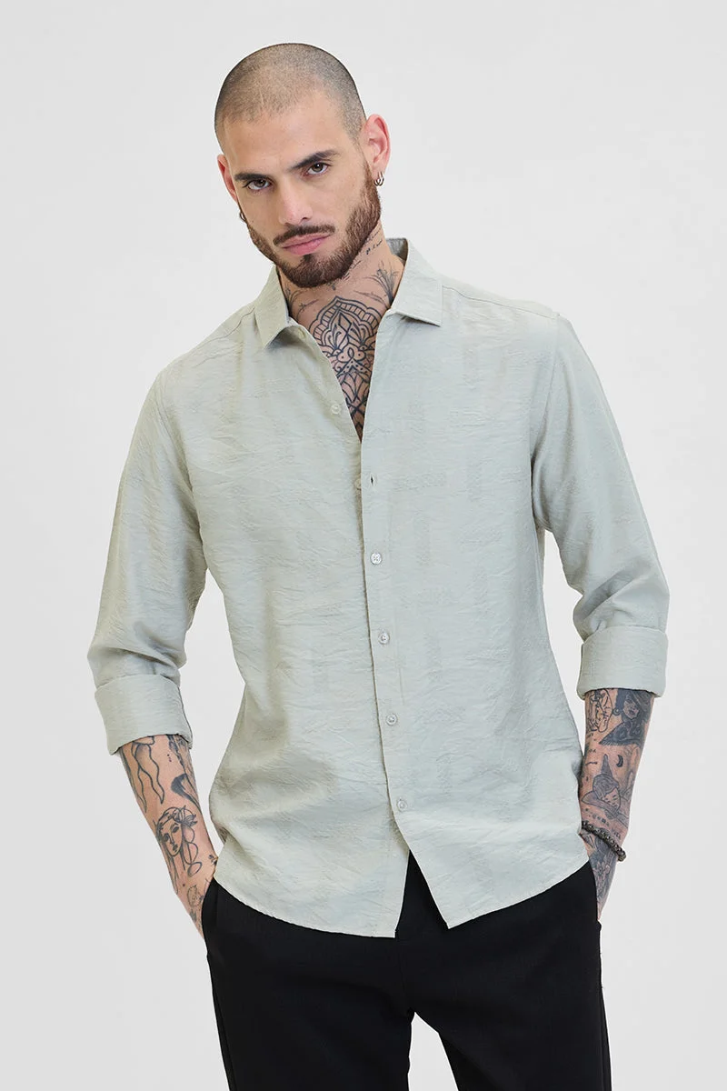 سنيتش Light Green Textured Long Sleeve Slim Fit Casual Shirt