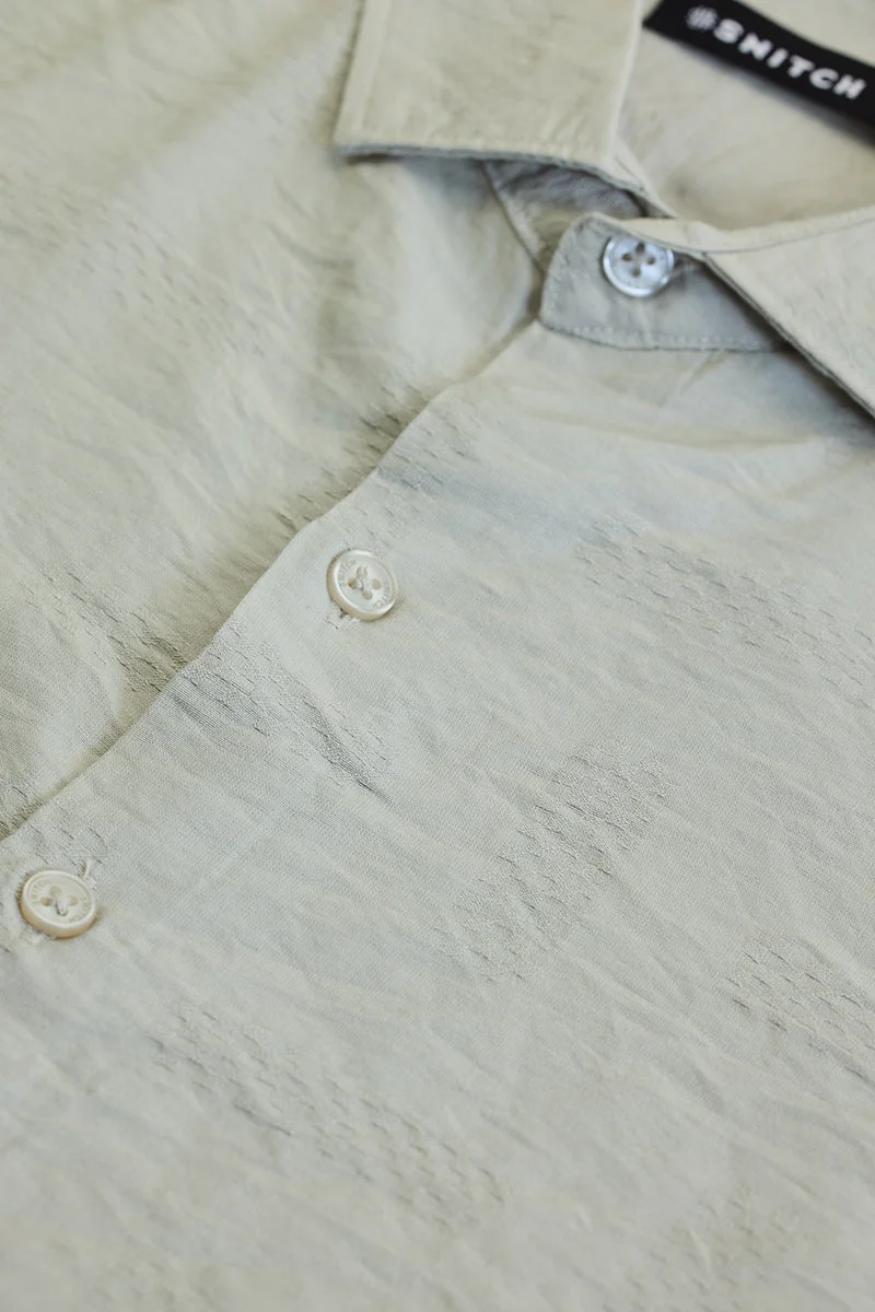 سنيتش Light Green Textured Long Sleeve Slim Fit Casual Shirt