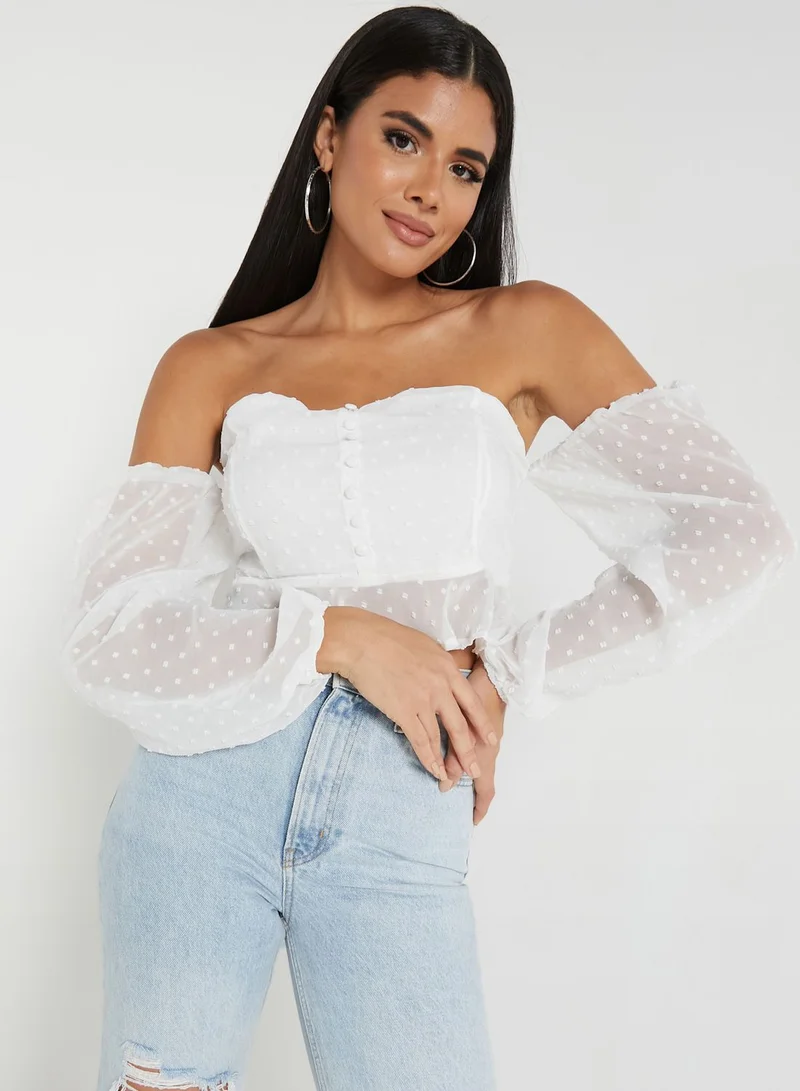 boohoo Bardot Ruffle Detail Crop Top