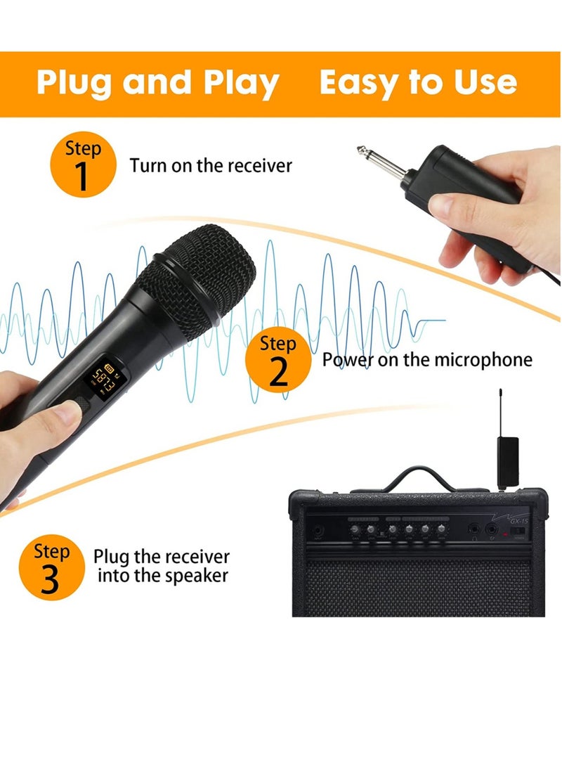 جينيكست Wireless Microphone, UHF Dual Portable Handheld Dynamic Karaoke Mic with Rechargeable Receiver, Cordless Karaoke System for PA System, Speaker, Amplifier, Family Party, Singing, Meeting 2 peace - Image 5