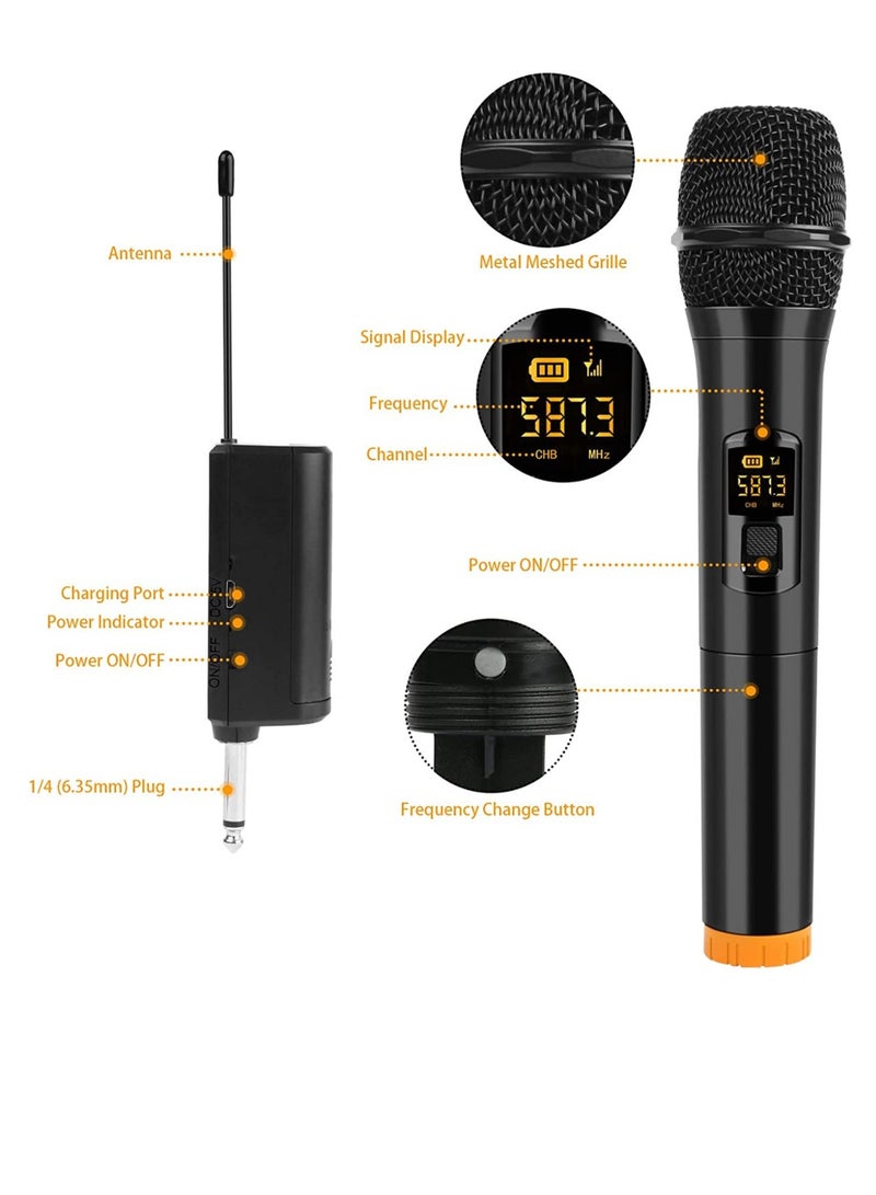 جينيكست Wireless Microphone, UHF Dual Portable Handheld Dynamic Karaoke Mic with Rechargeable Receiver, Cordless Karaoke System for PA System, Speaker, Amplifier, Family Party, Singing, Meeting 2 peace - Image 3