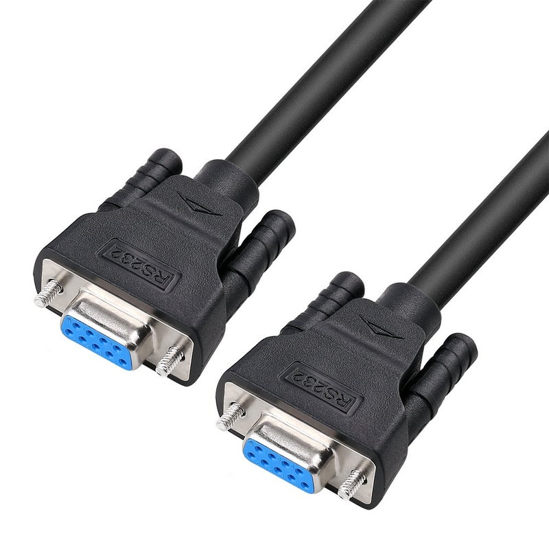 DTech 5ft DB9 RS232 Serial Cable Female to Female Null Modem Cord Simple Cross TX RX line Crossover for Computer Switch Router Data Communication (5 Feet, Black) - Image 1