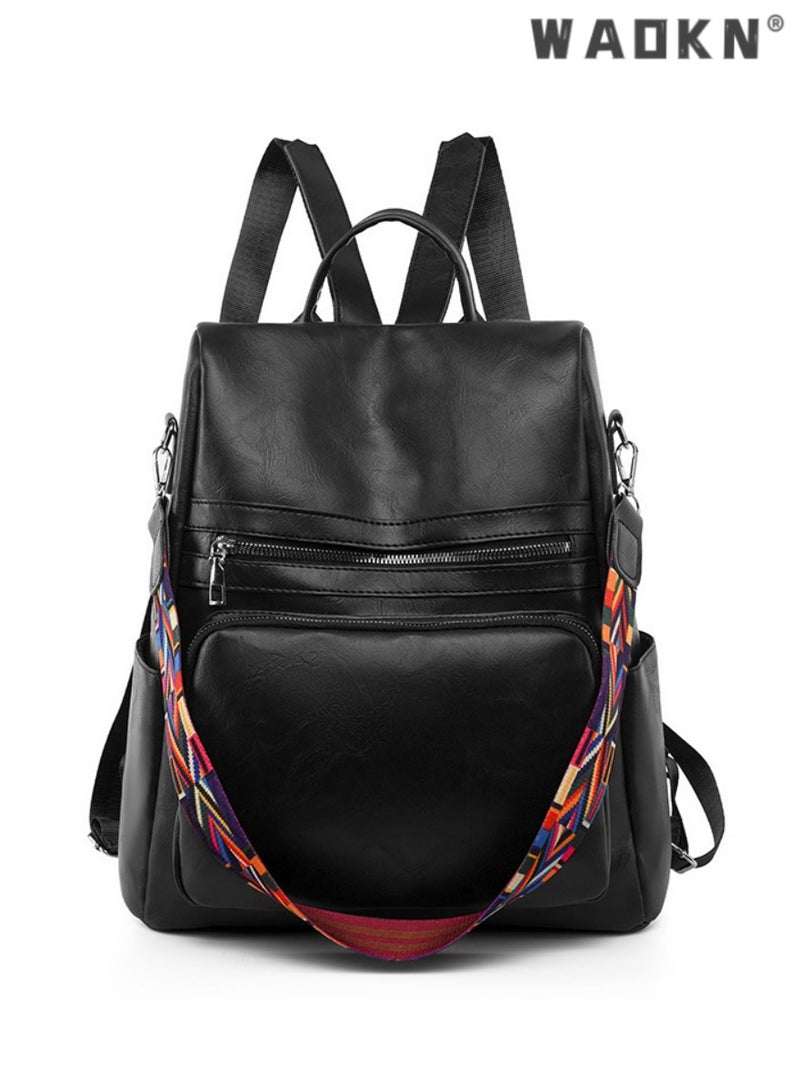 WAOKN Backpack Womens Fashion PU Leather Anti-theft Backpack Lightweight Waterproof Rucksack Shoulder Bag Travel School Bag Casual Daypack  - Image 1