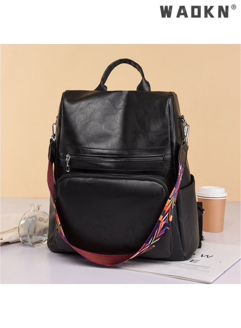 WAOKN Backpack Womens Fashion PU Leather Anti-theft Backpack Lightweight Waterproof Rucksack Shoulder Bag Travel School Bag Casual Daypack  - Image 2