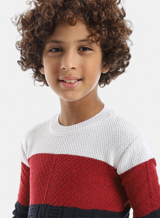 Andora Knitted Crew Neck Stripped Pullover _ Red & White & Navy - Image 4