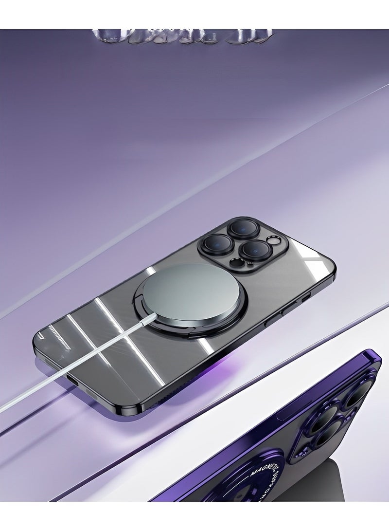 REOCLE Magnetic Phone Case Magnetic Suction Bracket Electroplated Clear Protective Phone Case for iPhone 14 Pro Plus Pro Max 15 Pro Plus Pro Max - Image 5
