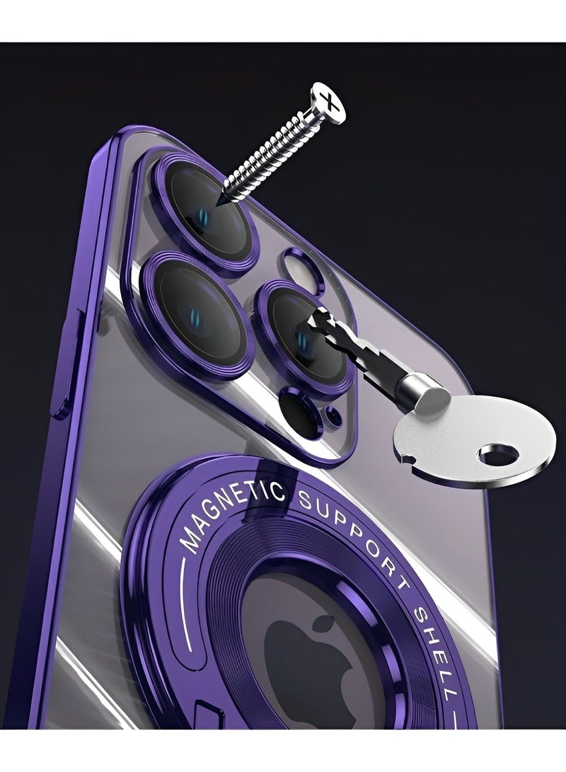 REOCLE Magnetic Phone Case Magnetic Suction Bracket Electroplated Clear Protective Phone Case for iPhone 14 Pro Plus Pro Max 15 Pro Plus Pro Max - Image 3