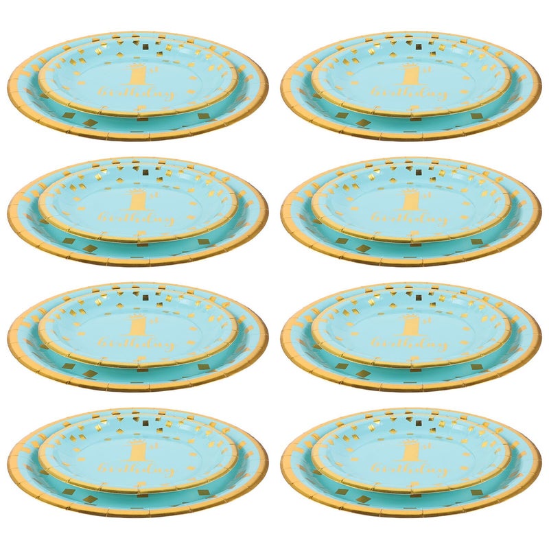 16 Pcs Gold Foil Blue Disposable Paper Plates 7 9 Inch Birthday Party Tableware Set - Image 2
