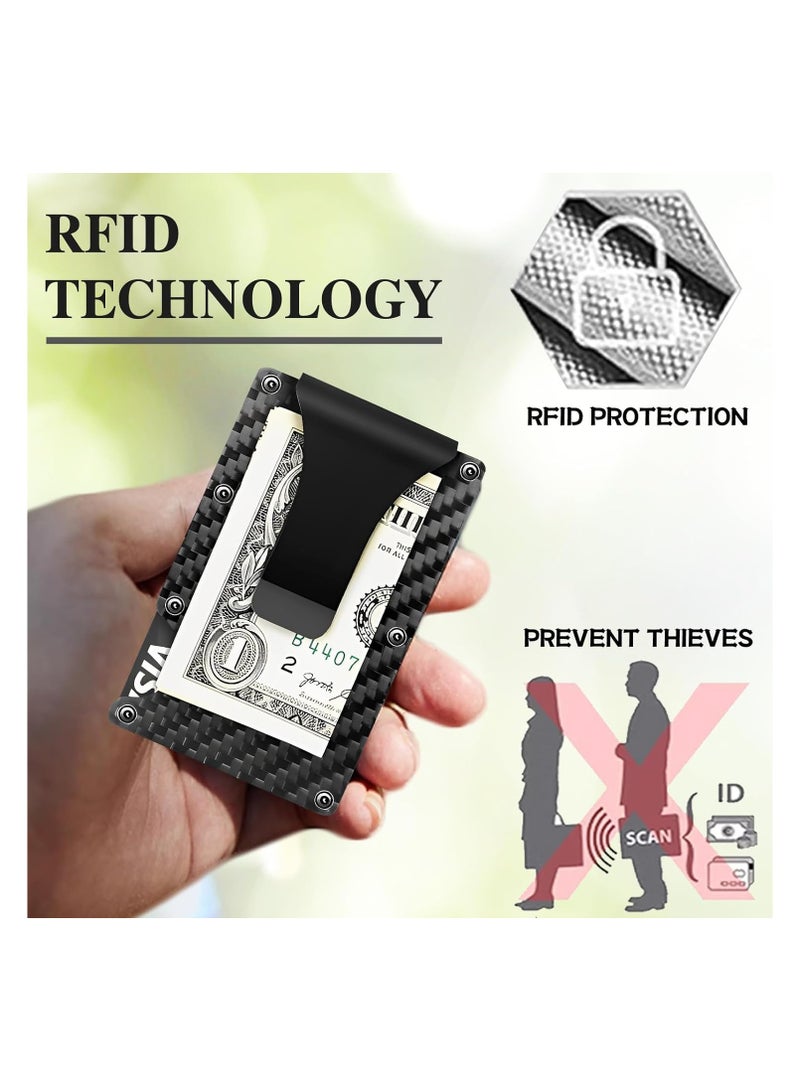 2PCS Wallet with RFID Blocking for Men,Slim Credit Card Holder with Aluminum Money Clip Wallet for Men and Women,Carbon Fiber Wallets for Mens Front Pocket as Gifts  - Image 2