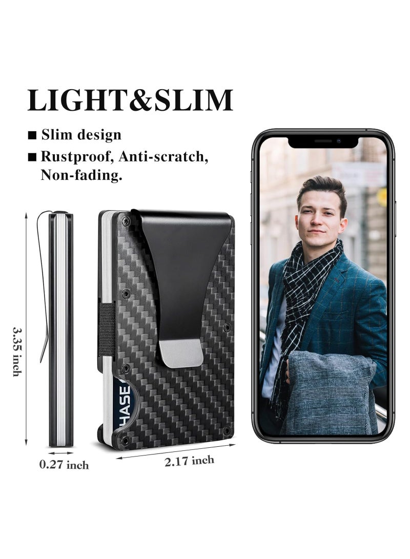 2PCS Wallet with RFID Blocking for Men,Slim Credit Card Holder with Aluminum Money Clip Wallet for Men and Women,Carbon Fiber Wallets for Mens Front Pocket as Gifts  - Image 4