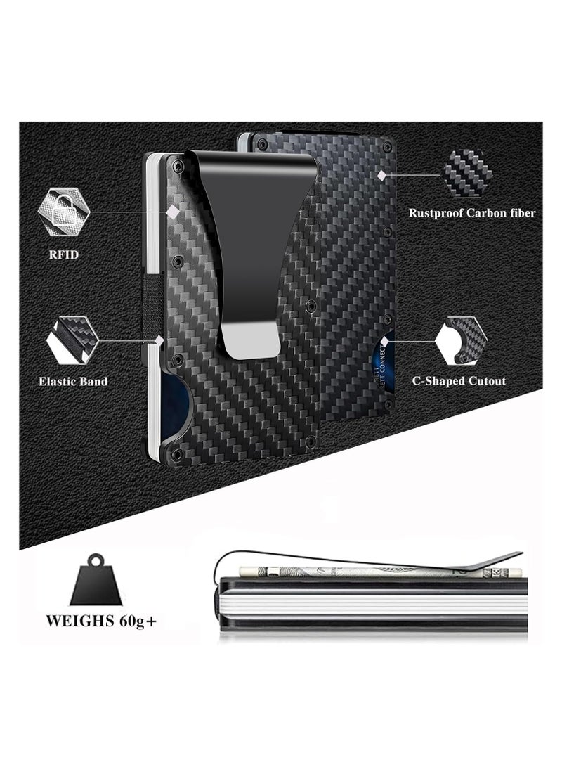 2PCS Wallet with RFID Blocking for Men,Slim Credit Card Holder with Aluminum Money Clip Wallet for Men and Women,Carbon Fiber Wallets for Mens Front Pocket as Gifts  - Image 5