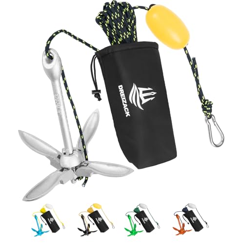 Dreizack Kayak Anchor Kit, 3.5 lb Folding Grapnel Boat Anchor Trolley Accessories with 40ft Rope and PVC Buoy for Fishing Kayaks SUP Paddle Boards Canoes Jet Ski PWC Inflatable Small Boats, Silver - Image 1