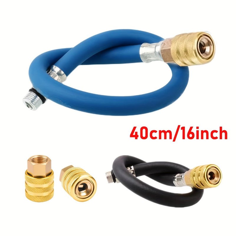 Blue 40cm Tire Inflator Extension Hose Locking Nozzle Quick Connector for Car Motorcycle - Image 1
