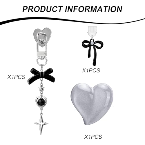 AIERSA Cute Charms Set for Kindle,Including Dust Plug Charm Type C/USB C,Heart Grip Holder,Bling Keychains with Hook for Kindle Accessories,Compatible for Kindle Paperwhite 11th 12th Generation-Black - Image 3