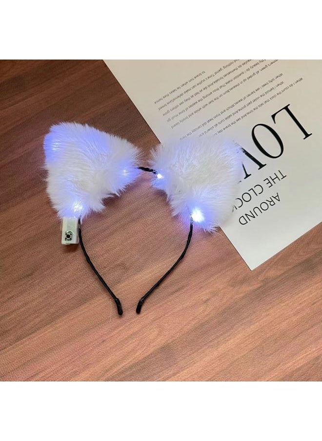 Bar Performance Atmosphere Props Luminous Plush Cat Ear Hair Accessories Fox Hairband Night Market Stall Supply Party Accessories-Color:Fox Ears-White Light  - Image 1