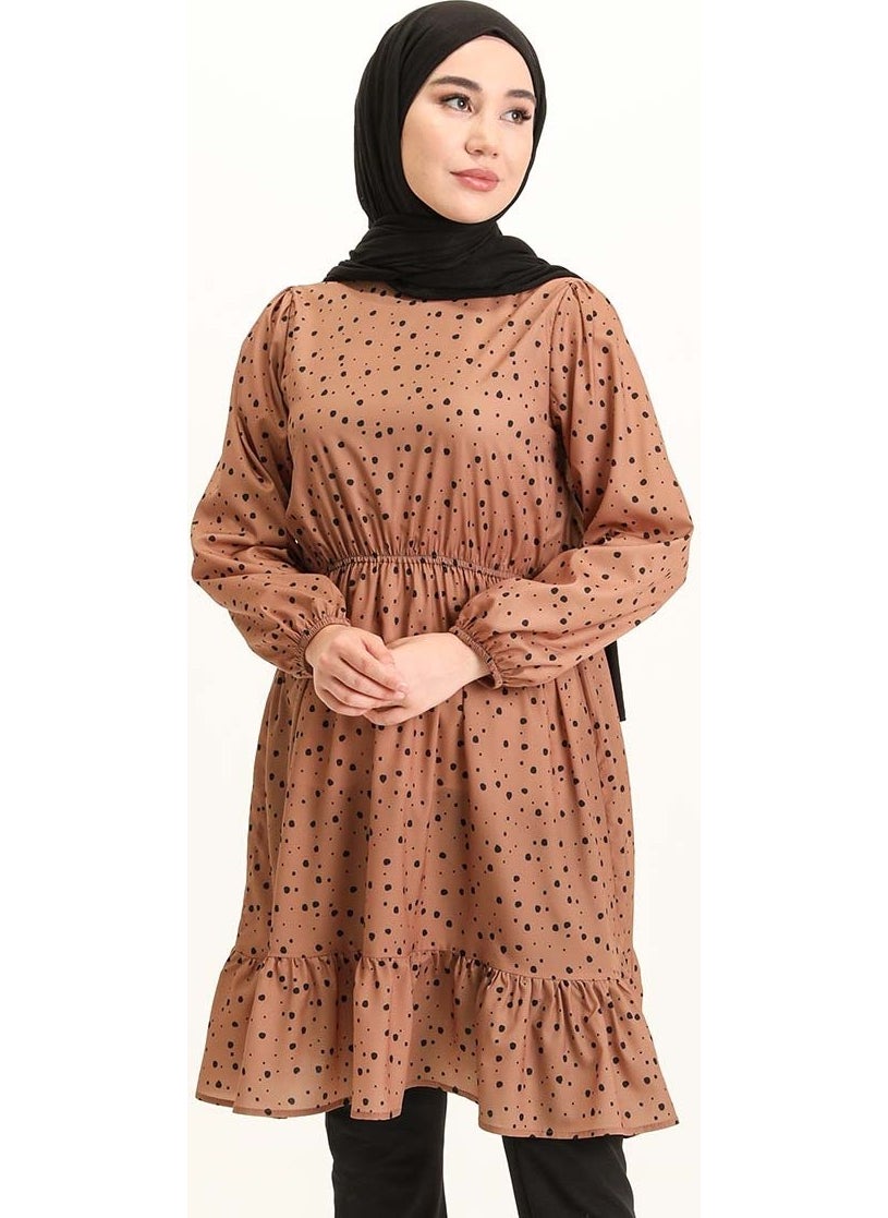 Sefa Merve Pleated Tunic 4346-07 Milky Coffee Black  - Image 2