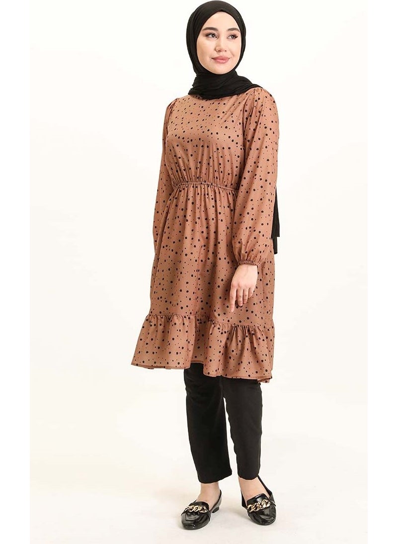 Sefa Merve Pleated Tunic 4346-07 Milky Coffee Black  - Image 1