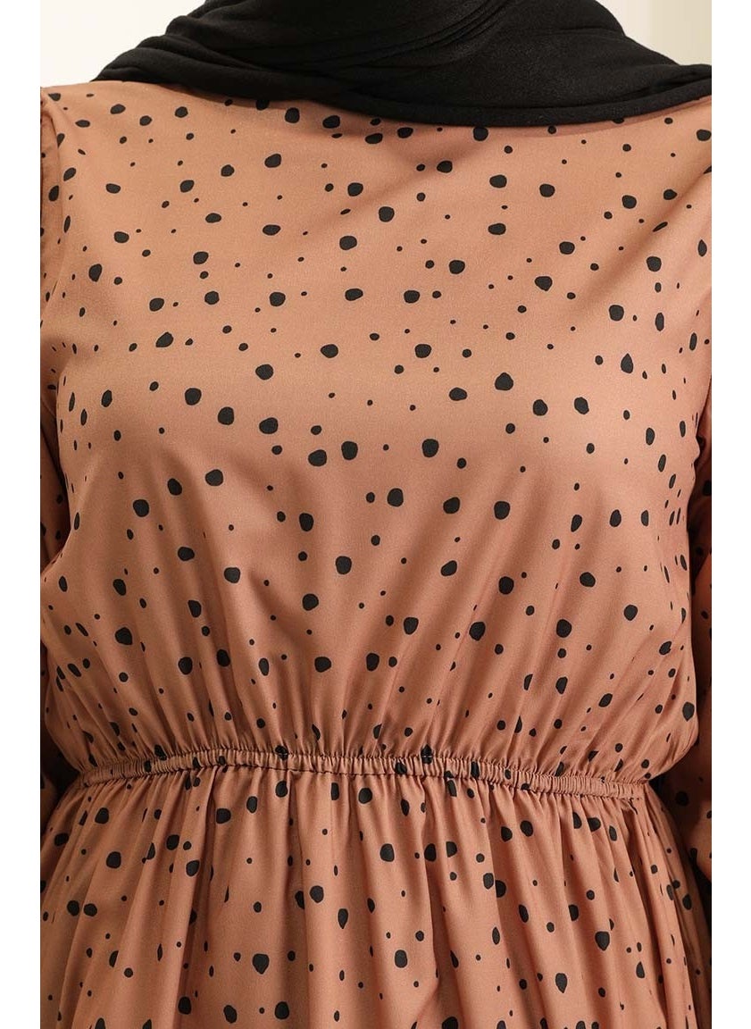 Sefa Merve Pleated Tunic 4346-07 Milky Coffee Black  - Image 5