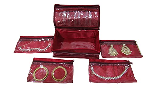 Deepsum Lucknowi Jewellery kit with Pouch Jewellery Organiser For Women Medium Size Red - Image 5