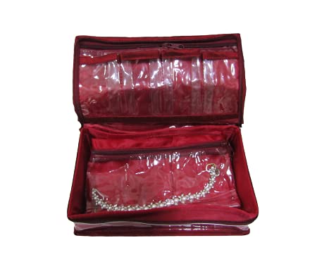 Deepsum Lucknowi Jewellery kit with Pouch Jewellery Organiser For Women Medium Size Red - Image 3