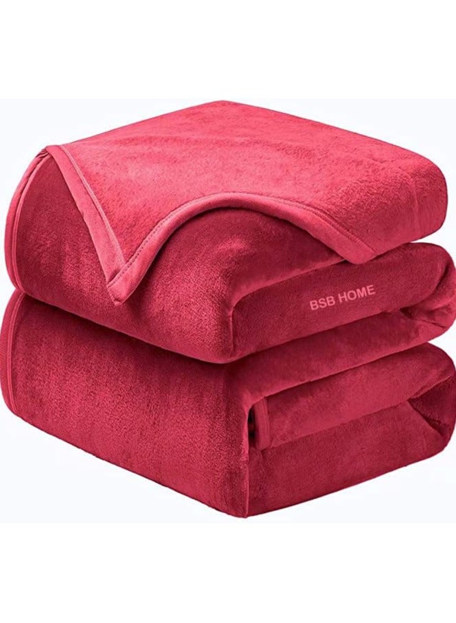 BSB HOME BSB HOME® 300 GSM Premium Plush Double Blanket for Bed, Sofa, Couch, Travel and Camping AC Blanket | 220x230 cm | Red | SOLID MINK  - Image 1