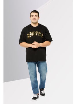 DIESEL Men Crew Neck Short Sleeves Metallic T-Shirt, Black  - Image 2