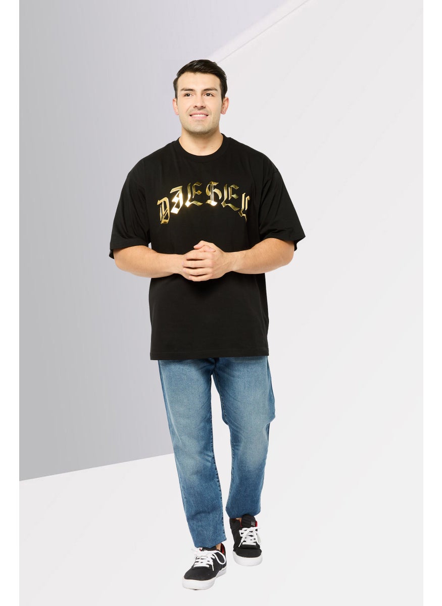 DIESEL Men Crew Neck Short Sleeves Metallic T-Shirt, Black  - Image 2