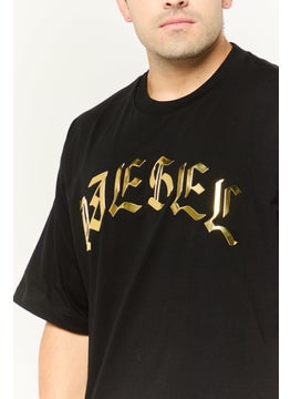 DIESEL Men Crew Neck Short Sleeves Metallic T-Shirt, Black  - Image 3
