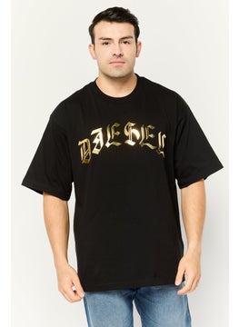 DIESEL Men Crew Neck Short Sleeves Metallic T-Shirt, Black  - Image 1