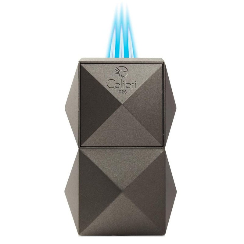 Colibri Quasar Triple Jet Flame Butane Table Lighter, Cigar Enthusiast's Choice with Blue Fuel Window, Adjustable Flame, Non-Slip Base (Gunmetal) - Image 1