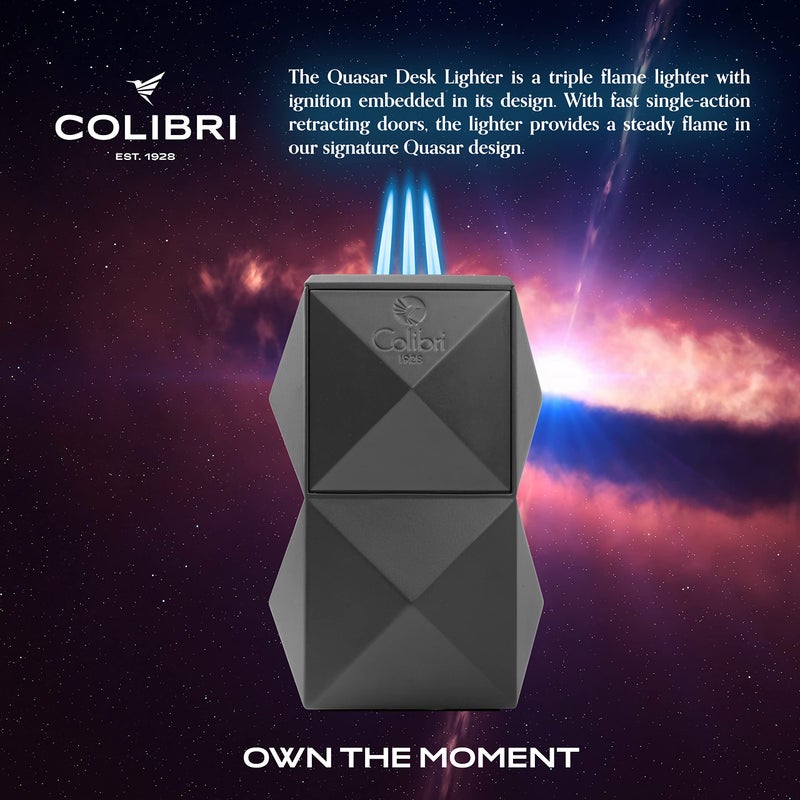 Colibri Quasar Triple Jet Flame Butane Table Lighter, Cigar Enthusiast's Choice with Blue Fuel Window, Adjustable Flame, Non-Slip Base (Gunmetal) - Image 4