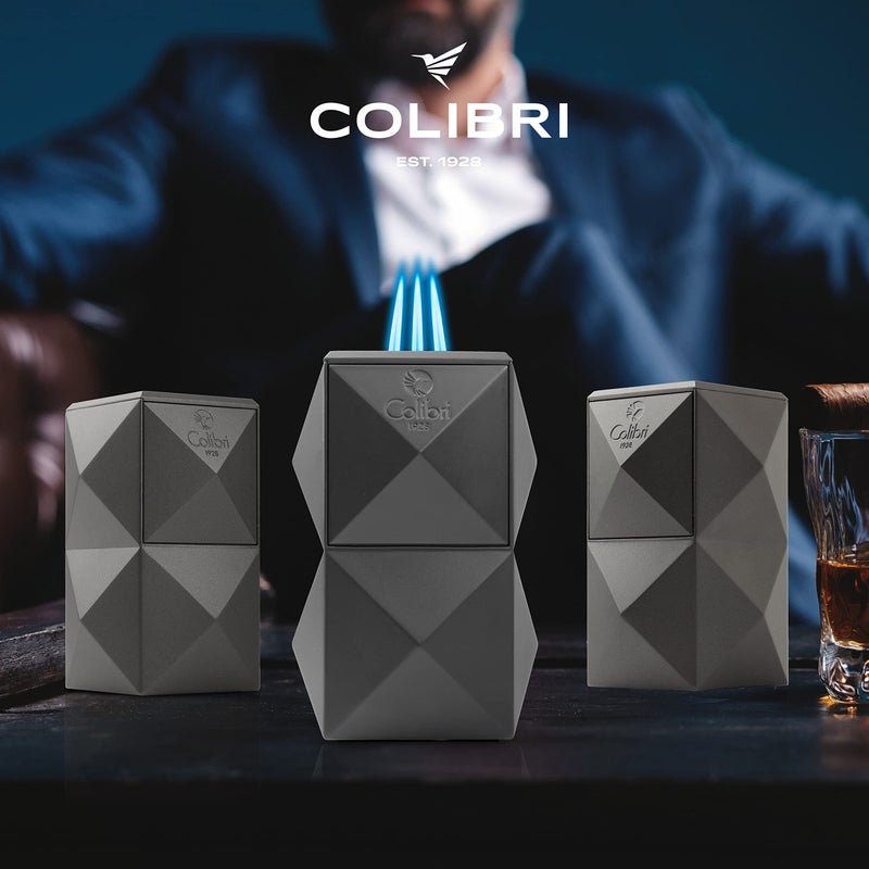Colibri Quasar Triple Jet Flame Butane Table Lighter, Cigar Enthusiast's Choice with Blue Fuel Window, Adjustable Flame, Non-Slip Base (Gunmetal) - Image 5