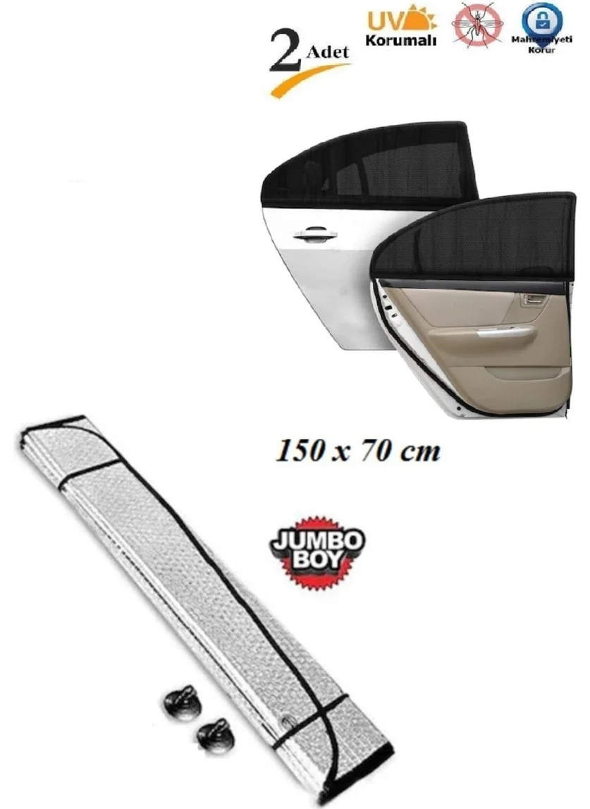 Sogex Rear Side Window Sunshade 2 Curtains and 150*70 Windshield Folding Sunshade