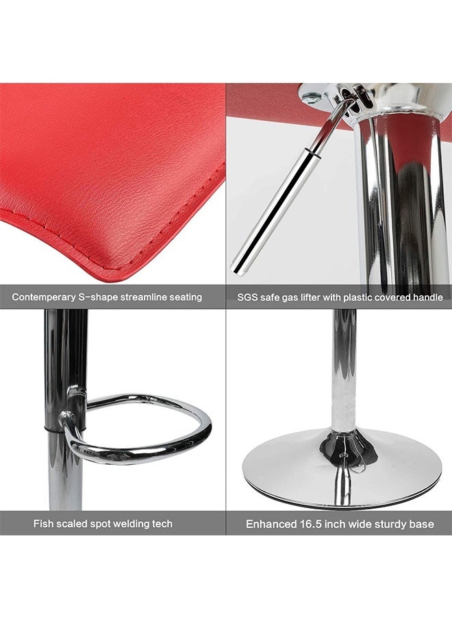 JCB CHIC Bar Stool Chairs High Stool Chair Adjustable Stool ，PU Leather with Chrome Base, Pub Counter Chair（red,2pcs） - Image 4