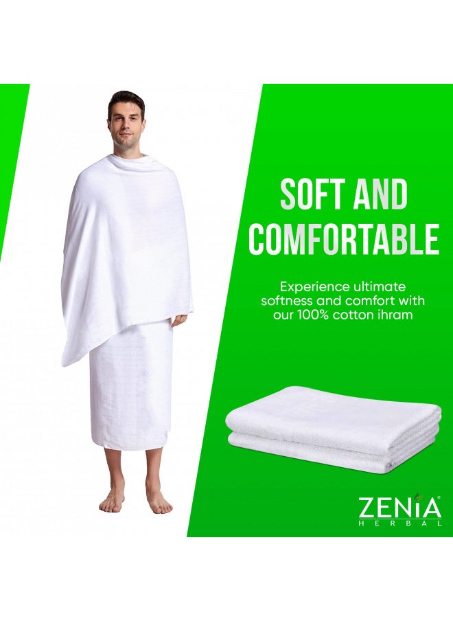 zenia - Zenia Natural Hygienic 100% Cotton Ihram (Ahram/Ehram) Towel for Hajj and Umrah - Lightweight and Durable 45 in x 90 in (Ihram with Adjustable Belt & Free Miswak) - Image 1