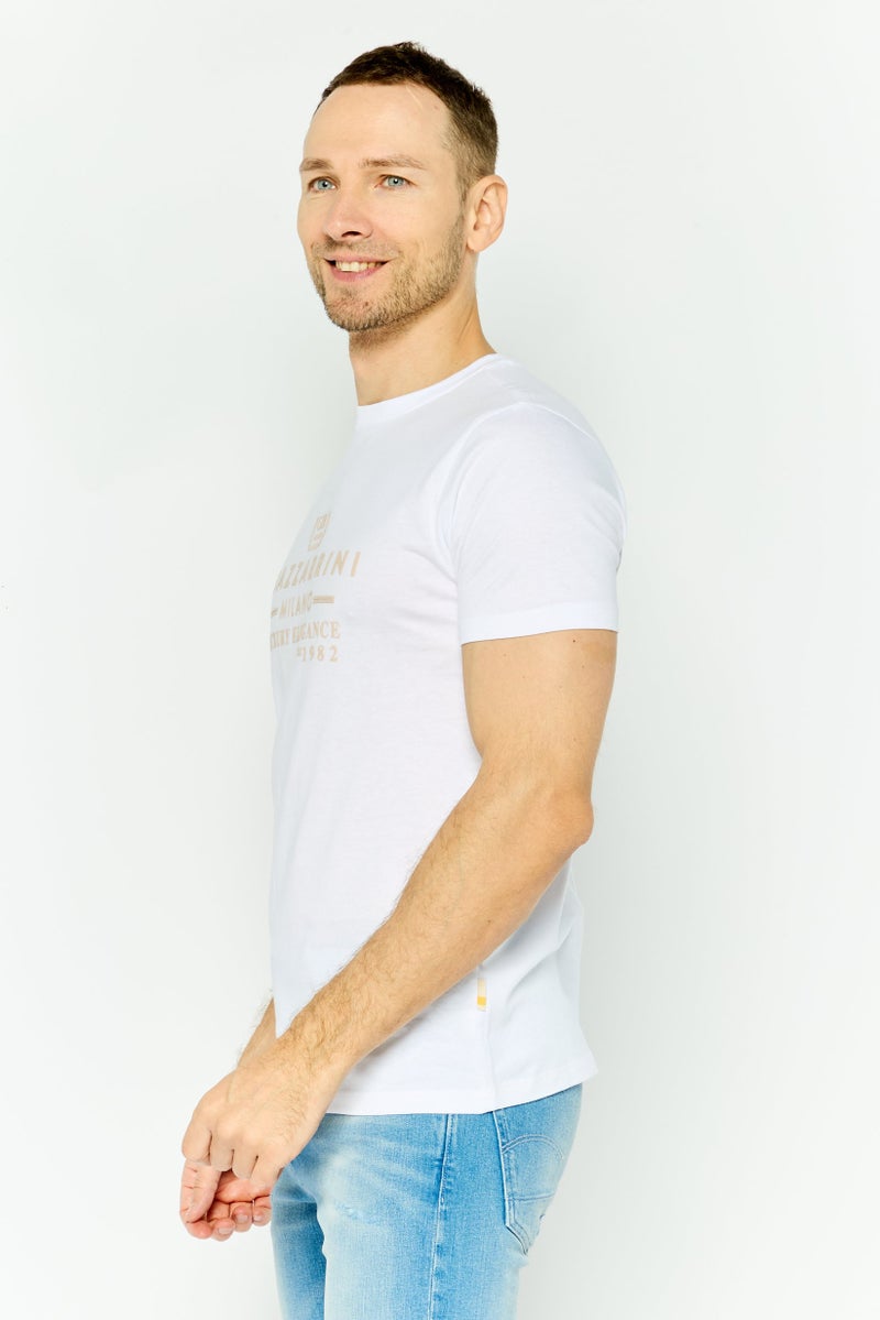 Gazzarrini تي شيرتات رجالية بأكمام قصيرة وياقة دائرية بطبعة جرافيك، أبيض - Image 3