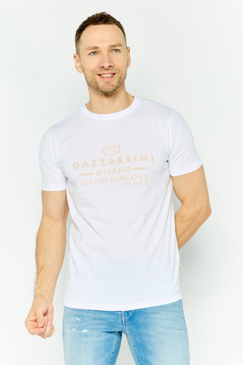 Gazzarrini تي شيرتات رجالية بأكمام قصيرة وياقة دائرية بطبعة جرافيك، أبيض - Image 1