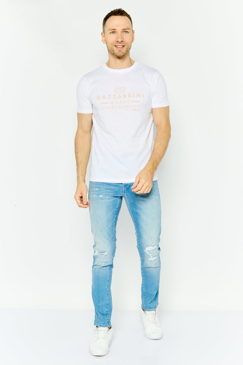 Gazzarrini تي شيرتات رجالية بأكمام قصيرة وياقة دائرية بطبعة جرافيك، أبيض - Image 4