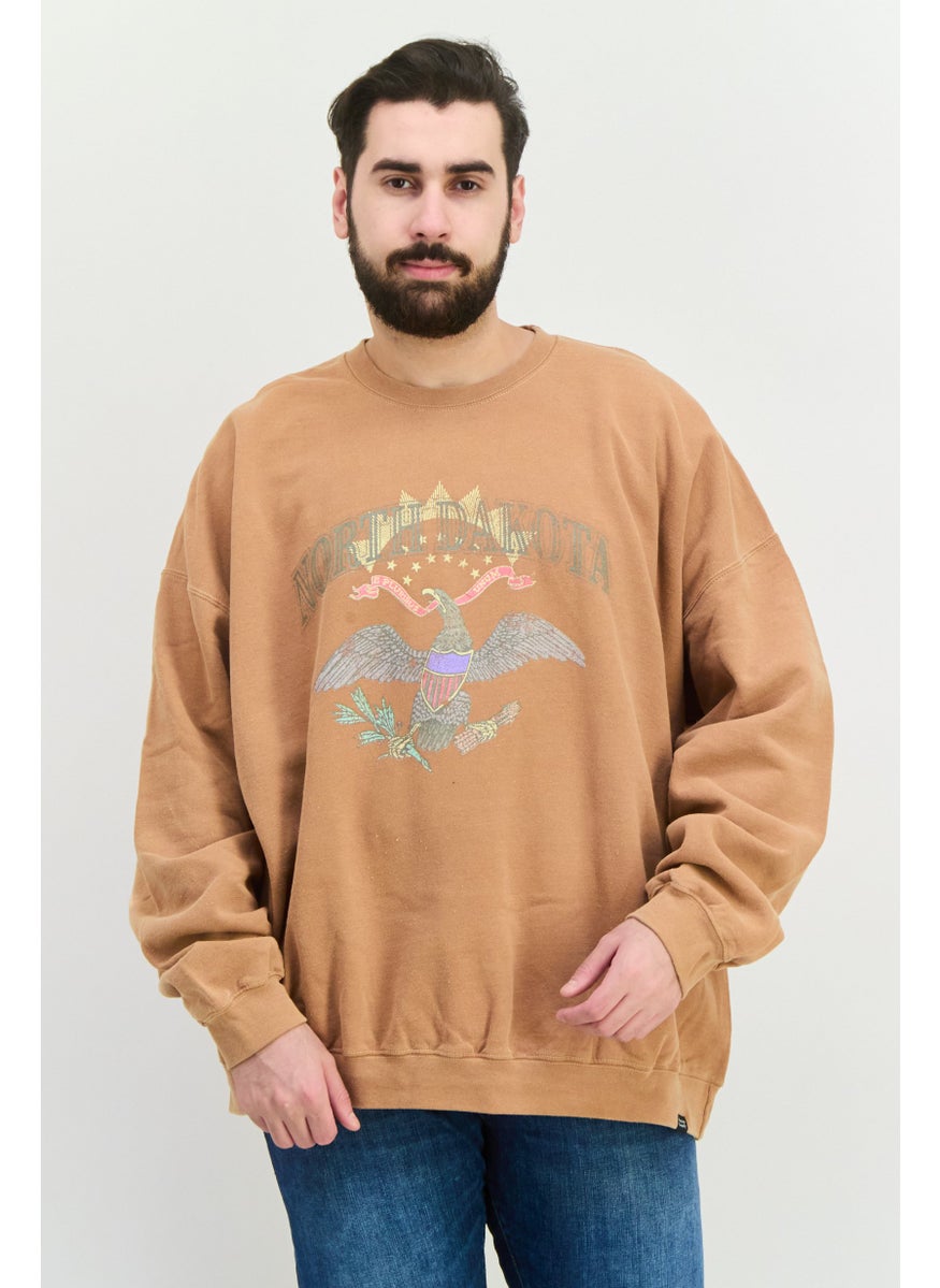 Vintage Supply Men Crew Neck Long Sleeve Graphic Print Sweatshirt, Brown  - Image 1