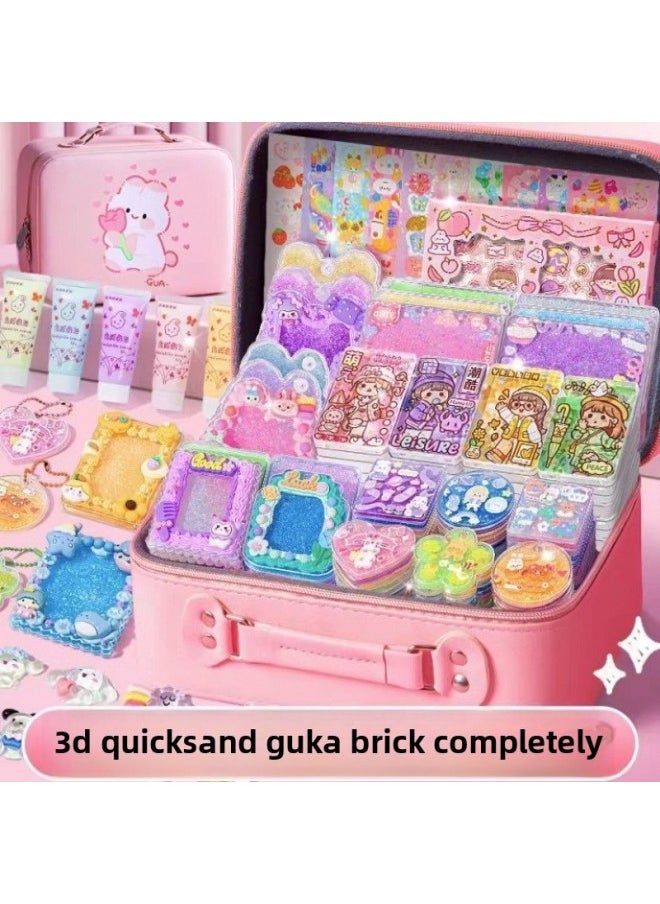 Generic - [cream Glue Goo Card Quicksand Brick Suit] Deluxe Girl Children Stickers Goo Card Toy Three-layer Storage Box-Specifications:Upgraded 50g Large Cream Glue [more Playable For Children-Color:1798 Pieces [free Box Of Kuromi Guka + A Bucket Of Ice Cream - Image 1