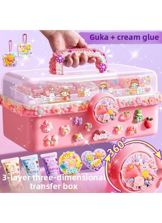 Generic - [cream Glue Goo Card Quicksand Brick Suit] Deluxe Girl Children Stickers Goo Card Toy Three-layer Storage Box-Specifications:Upgraded 50g Large Cream Glue [more Playable For Children-Color:1798 Pieces [free Box Of Kuromi Guka + A Bucket Of Ice Cream - Image 1